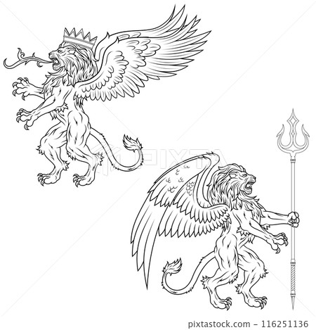 heraldic lion rampant with wings heraldic lion rampant with wings 116251136