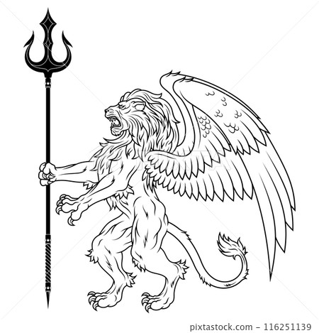 heraldic lion rampant with wings heraldic lion rampant with wings 116251139