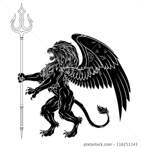 heraldic lion rampant with wings 116251141