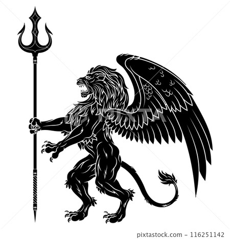 heraldic lion rampant with wings heraldic lion rampant with wings 116251142