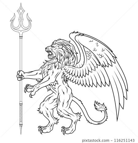 heraldic lion rampant with wings heraldic lion rampant with wings 116251143