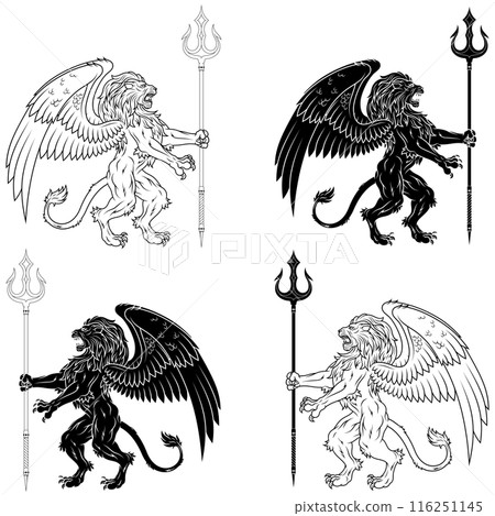 heraldic lion rampant with wings 116251145