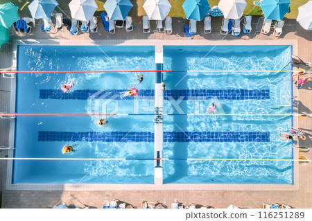 CG material: Image of an aerial shot of a summer swimming pool 116251289