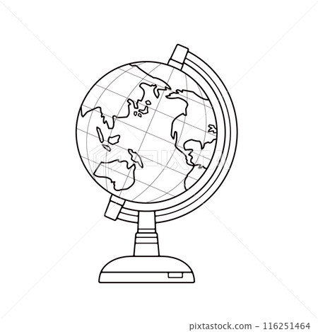 帶有緯度和經度線的地球儀的簡單可愛線條畫插圖 116251464