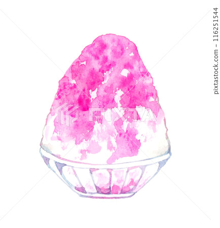 刨冰（草莓糖漿）烹飪和食物手繪水彩插畫素材 116251544