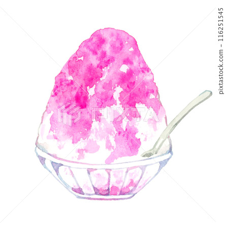刨冰（草莓糖漿）烹飪和食物手繪水彩插畫素材 116251545