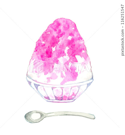 Shaved ice (strawberry syrup) Hand-drawn watercolor illustration of food Shaved ice (strawberry syrup) Hand-drawn watercolor illustration of food 116251547