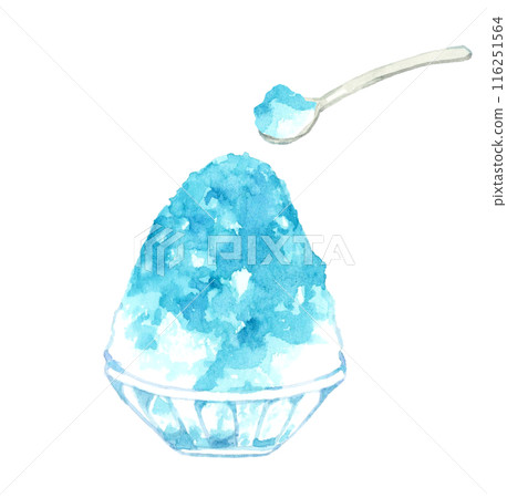 刨冰（藍色夏威夷）手繪水彩烹飪和食物插畫素材 116251564