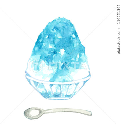 Shaved ice (Blue Hawaii) Hand-drawn watercolor illustration of food and cuisine Shaved ice (Blue Hawaii) Hand-drawn watercolor illustration of food and cuisine 116251565