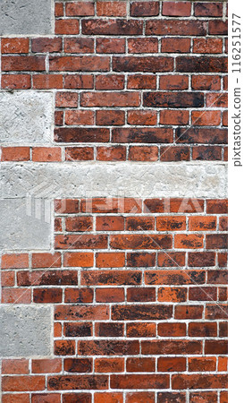 Grunge red brick wall background and texture exterior facade 116251577