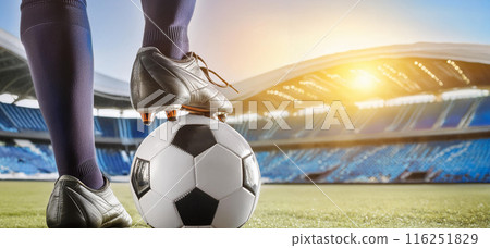 Low angle view of soccer shoes for banner 116251829