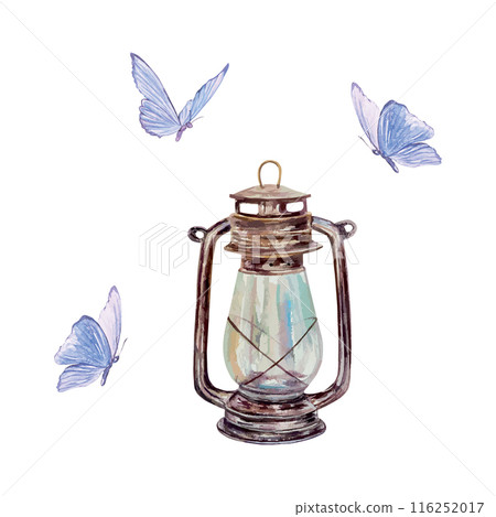 Halloween lamp, blue butterflies watercolor. Vector illustration. For Day of the Dead greeting cards, invitations, banners, posters, covers, flyers. Halloween lamp, blue butterflies watercolor. Vector illustration. For Day of the Dead greeting cards, invitations, banners, posters, covers, flyers. 116252017