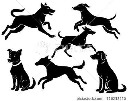Set of silhouettes of dogs on a white background, vector illustration Set of silhouettes of dogs on a white background, vector illustration 116252250