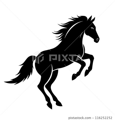Black silhouette of a galloping horse on a white background. Vector illustration 116252252