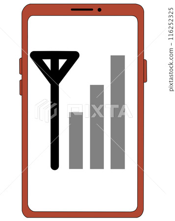 Antenna 1 (no signal) displayed inside a smartphone (red) (screen transparent) 116252325