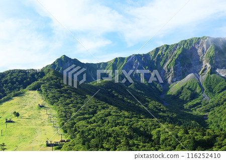 Mount Hoki Daisen and its north face in early summer in Tottori Prefecture, a tourist destination in the Sanin region Mount Hoki Daisen and its north face in early summer in Tottori Prefecture, a tourist destination in the Sanin region 116252410