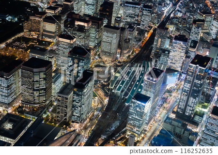 Aerial view of Tokyo Station at Tri-light time 116252635