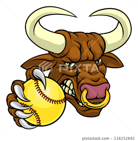 Bull Minotaur Longhorn Cow Softball Mascot Cartoon 116252692