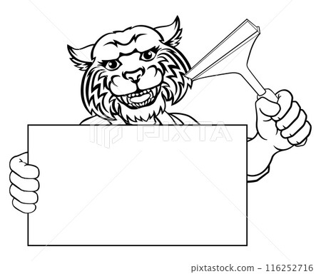 Window Cleaner Wildcat Car Wash Cleaning Mascot 116252716