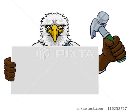 Eagle Hammer Cartoon Mascot Handyman Carpenter 116252717