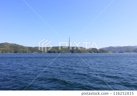 Saganoseki Refinery's Second Large Chimney and Saganoseki Port seen from a ship 116252815