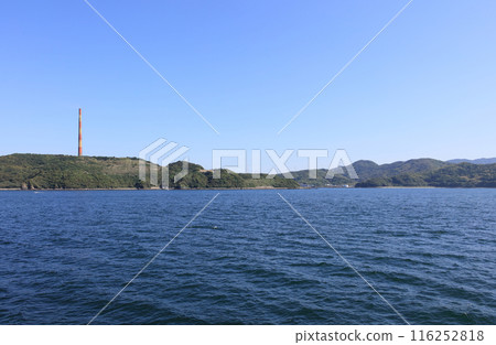 Saganoseki Refinery's Second Large Chimney and Saganoseki Port seen from the sea Saganoseki Refinery's Second Large Chimney and Saganoseki Port seen from the sea 116252818