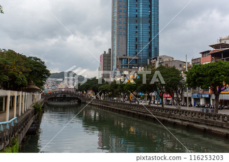 Streets of Keelung, a port city in northern Taiwan 116253203