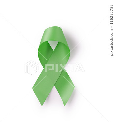 Green awareness ribbon isolated on white background Green awareness ribbon isolated on white background 116253785