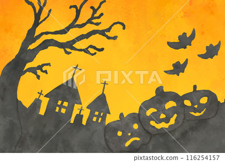 Vector illustration of hand drawn watercolor halloween pumpkin frame Vector illustration of hand drawn watercolor halloween pumpkin frame 116254157