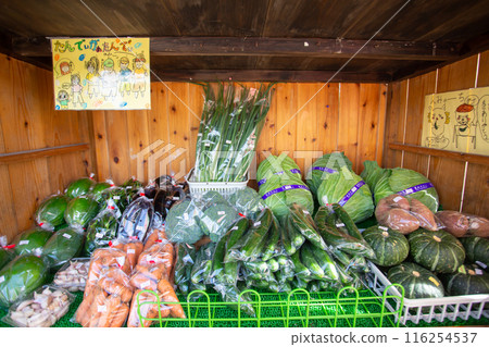 An unmanned vegetable stand in the town of Miyakojima, Okinawa 116254537