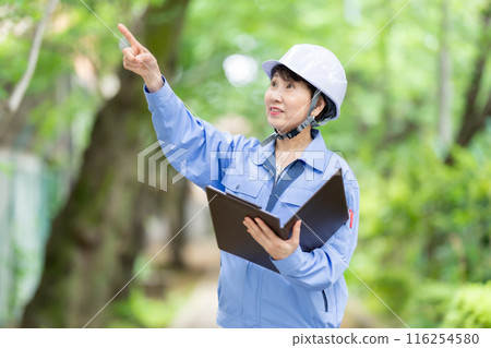 工作服的婦女，新鮮的綠色盔甲 116254580