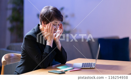 Woman in mourning clothes, bankbook, worries 116254938