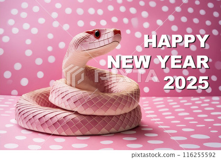 2025 New Year's card, Year of the Snake, English, White dots on a pink background 116255592