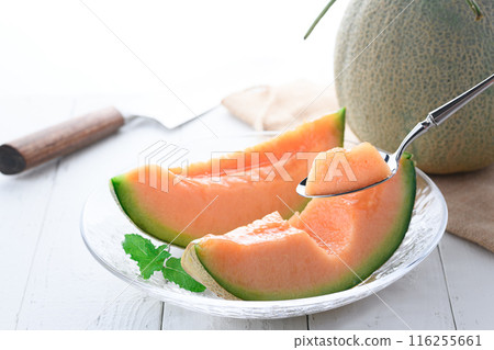Yubari melon on a transparent plate (white background) Yubari melon on a transparent plate (white background) 116255661