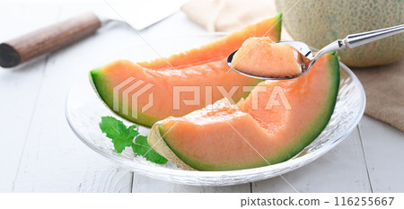 Yubari melon on a transparent plate (white background) Yubari melon on a transparent plate (white background) 116255667