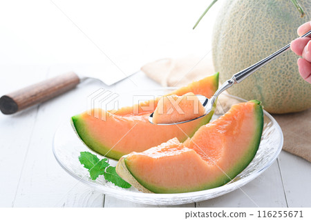 Yubari melon on a transparent plate (white background) Yubari melon on a transparent plate (white background) 116255671