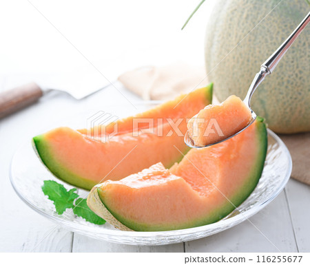 Yubari melon on a transparent plate (white background) Yubari melon on a transparent plate (white background) 116255677