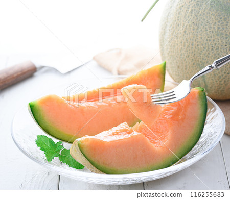 Yubari melon on a transparent plate (white background) Yubari melon on a transparent plate (white background) 116255683