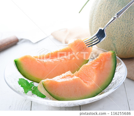 Yubari melon on a transparent plate (white background) Yubari melon on a transparent plate (white background) 116255686
