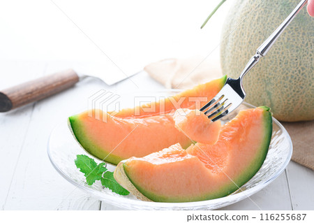 Yubari melon on a transparent plate (white background) Yubari melon on a transparent plate (white background) 116255687