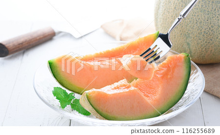 Yubari melon on a transparent plate (white background) Yubari melon on a transparent plate (white background) 116255689