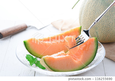 Yubari melon on a transparent plate (white background) Yubari melon on a transparent plate (white background) 116255690