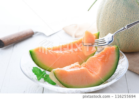 Yubari melon on a transparent plate (white background) Yubari melon on a transparent plate (white background) 116255694