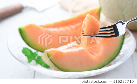 透明盤子上的夕張瓜（白色背景） 116255710