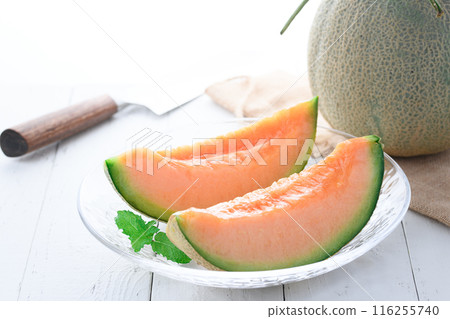 Yubari melon on a transparent plate (white background) Yubari melon on a transparent plate (white background) 116255740