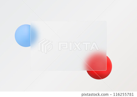 Glass morphism concept, transparent card with colorful floating spheres. Frosted glass effect. Glass morphism concept, transparent card with colorful floating spheres. Frosted glass effect. 116255781