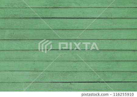 Distressed cracked wooden green plank texture background 116255910