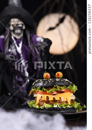 Halloween Monster black burger 116256337