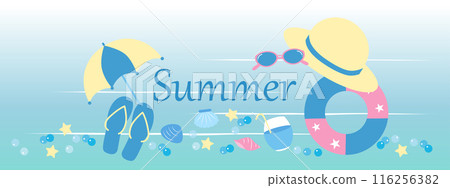 可愛的夏季海灘用品設計，色彩柔和 116256382