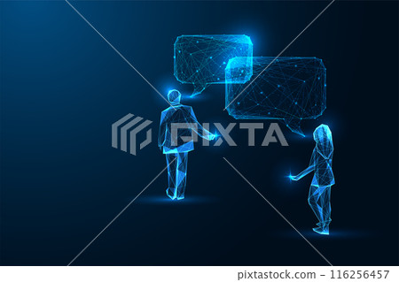 Couple therapy, dialogue, relationship communication futuristic concept. Man and woman silhouette 116256457